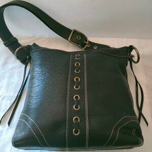 Coach Vintage Duffle Pebbled Shoulder Lace Front Crossbody Bag #10399 in Black